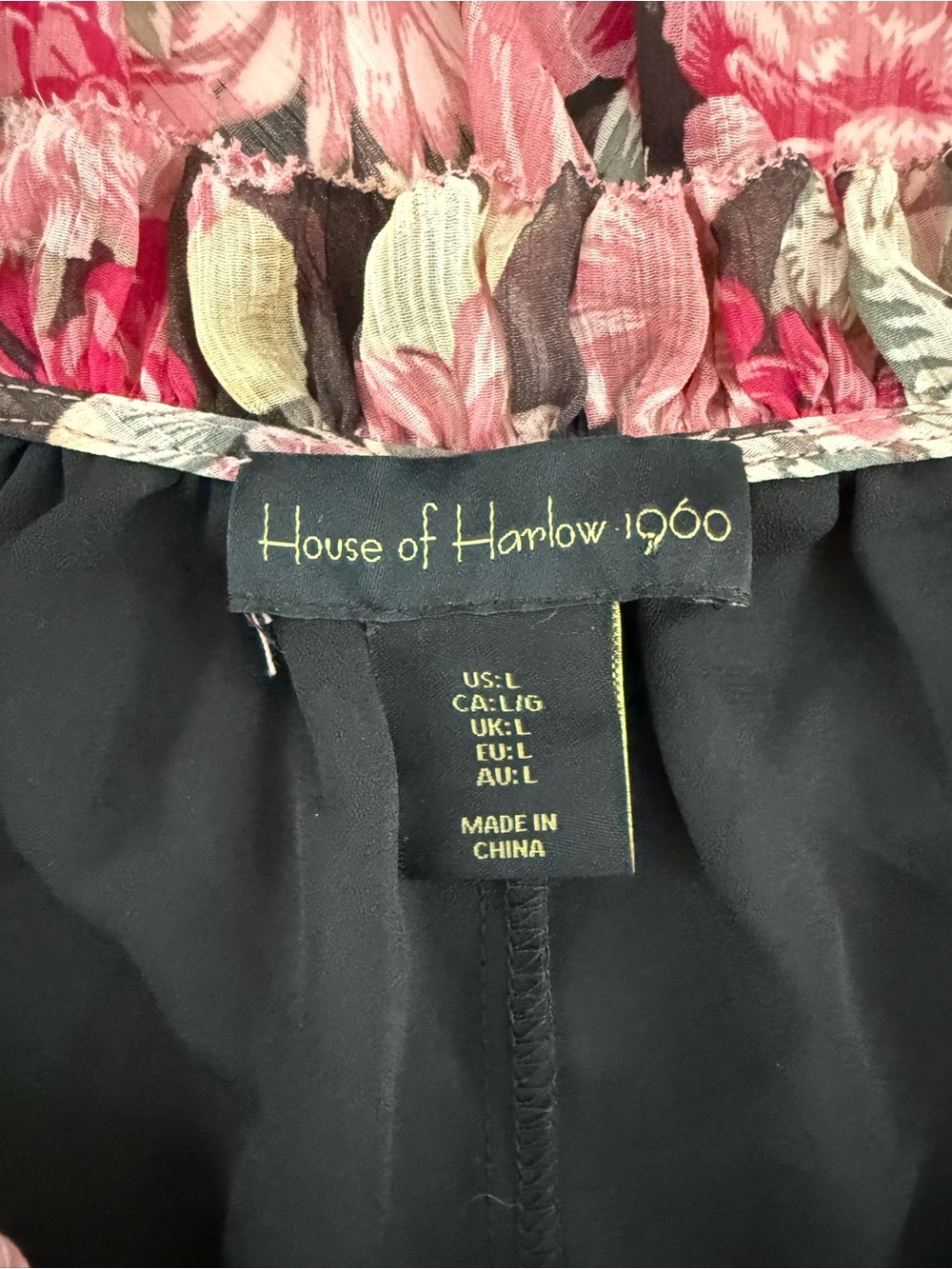 House of Harlow 1960 Floral Ruffle Long Sleeve Mini Dress Large Boho - Picture 3 of 7